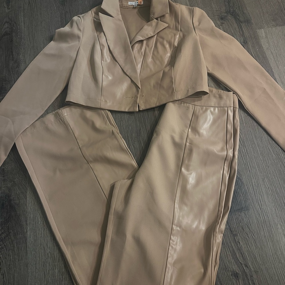 Fashion Nova Tan Boot Cut Pants & Blazer Set